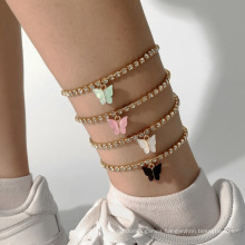 Temperament Joker Acrylic Small Butterfly Anklet Inlaid Diamond Chain Female